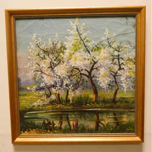 296 - E Vuillard French post-impressionist landscape oil painting depicting apple blossom, signed lower ri... 