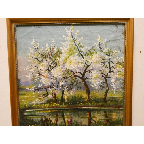 296 - E Vuillard French post-impressionist landscape oil painting depicting apple blossom, signed lower ri... 