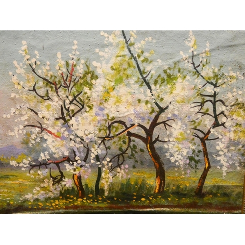 296 - E Vuillard French post-impressionist landscape oil painting depicting apple blossom, signed lower ri... 