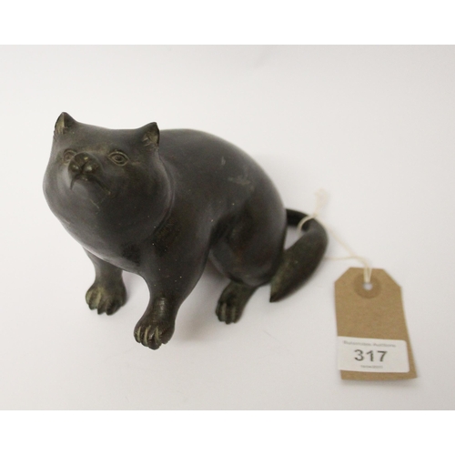 317 - A Japanese bronze of a honey badger, character marks to base, 6