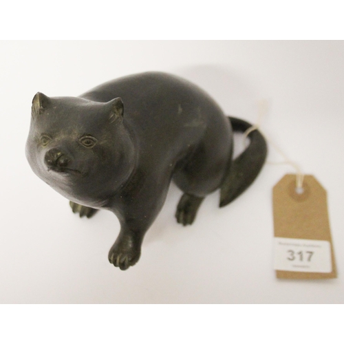 317 - A Japanese bronze of a honey badger, character marks to base, 6