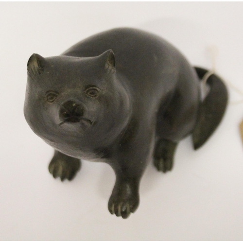 317 - A Japanese bronze of a honey badger, character marks to base, 6