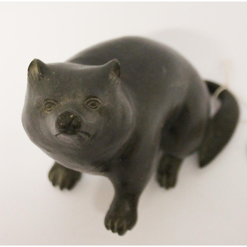 317 - A Japanese bronze of a honey badger, character marks to base, 6