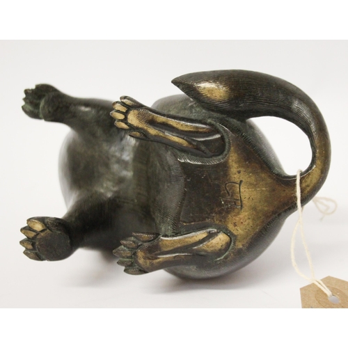 317 - A Japanese bronze of a honey badger, character marks to base, 6