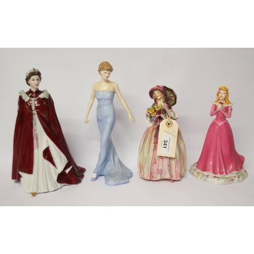 341 - Royal Doulton lady figure 'June', 'Disney Princess', 'Her Majesty The Queen' and 'Lady Diana'