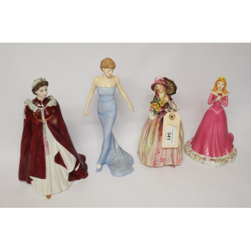 341 - Royal Doulton lady figure 'June', 'Disney Princess', 'Her Majesty The Queen' and 'Lady Diana'