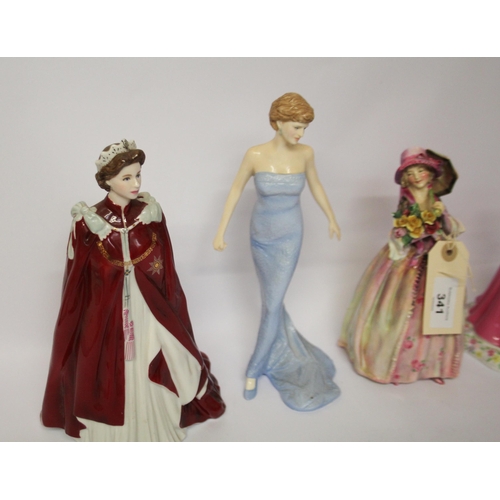 341 - Royal Doulton lady figure 'June', 'Disney Princess', 'Her Majesty The Queen' and 'Lady Diana'