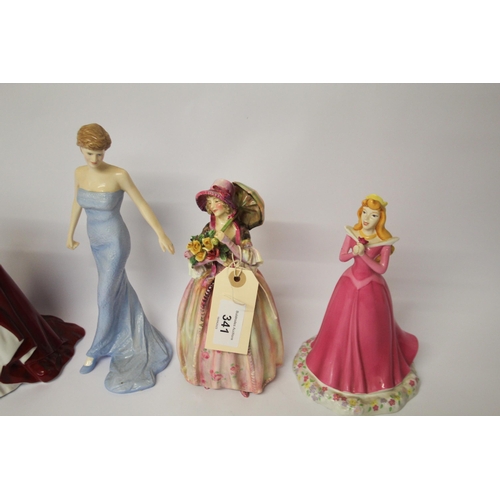 341 - Royal Doulton lady figure 'June', 'Disney Princess', 'Her Majesty The Queen' and 'Lady Diana'