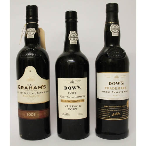 362 - A bottle of Grahams 2003 vintage port, Dows trademark reserve port and Dows 1996 vintage port