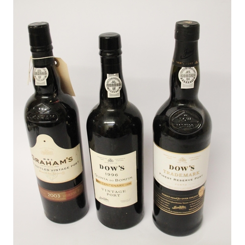 362 - A bottle of Grahams 2003 vintage port, Dows trademark reserve port and Dows 1996 vintage port