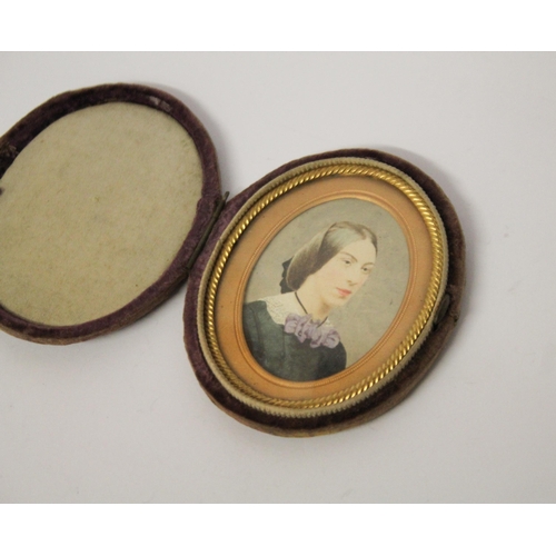 672 - A watercolour portrait miniature of  Lady Amherst within glazed gilt metal frame in velvet case, 7 c... 