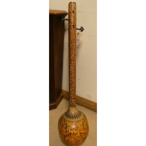 448 - An Indian inlaid Sitar/Lute decorated with figures, birds etc