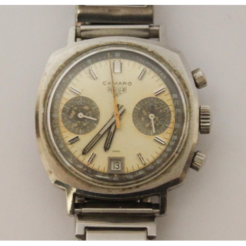 586 - Heuer Camaro vintage chronograph wristwatch, in stainless steel case, on later flexi strap