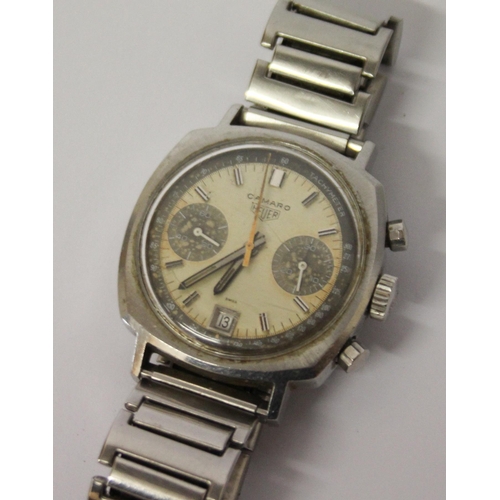 586 - Heuer Camaro vintage chronograph wristwatch, in stainless steel case, on later flexi strap