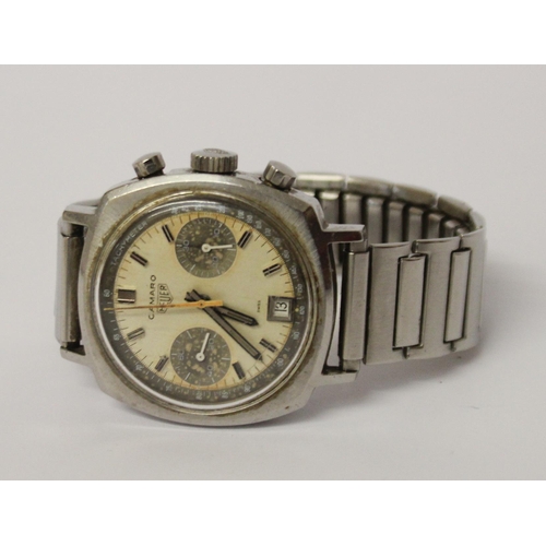 586 - Heuer Camaro vintage chronograph wristwatch, in stainless steel case, on later flexi strap