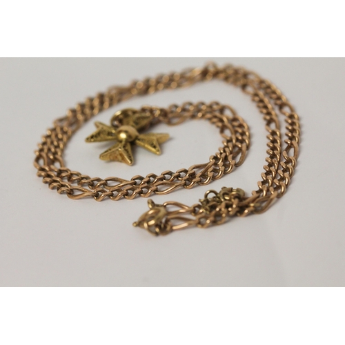 644 - 9ct gold Figaro chain with filigree Maltese cross pendant, weight 14.4 grams