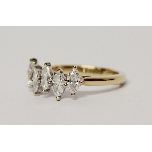 659 - Bespoke made five stone diamond half hoop ring, set with marquise claw set diamonds, on hallmarked 1... 