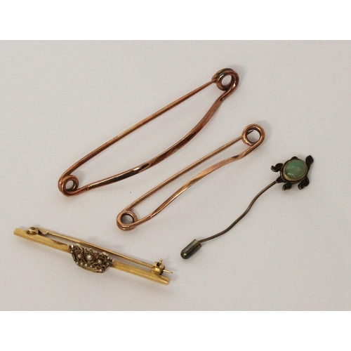 675 - A collection of Victorian gold brooches - hunting stock pins, crescent set bar brooch and an opal ti... 