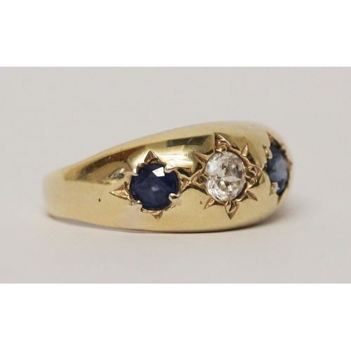 679 - A sapphire set gypsy ring, in 9ct yellow gold, unmarked, ring size T, weight 4.6g