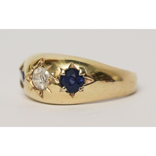 679 - A sapphire set gypsy ring, in 9ct yellow gold, unmarked, ring size T, weight 4.6g