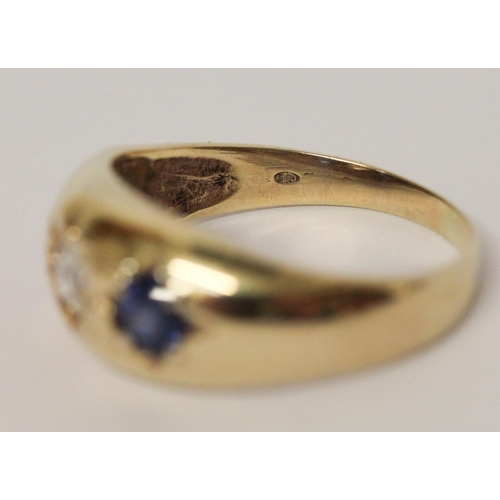 679 - A sapphire set gypsy ring, in 9ct yellow gold, unmarked, ring size T, weight 4.6g