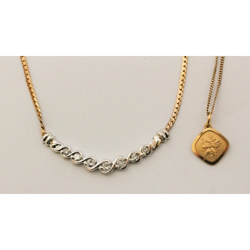 721 - A diamond necklet, with brilliant cut diamonds in white gold to a 9ct yellow gold chain, together wi... 