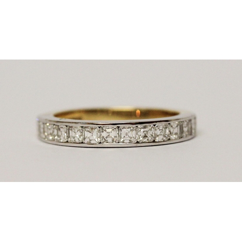 733 - Modern diamond half hoop eternity ring, channel set with a band of Asscher cut diamonds, on hallmark... 