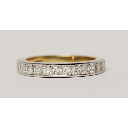 733 - Modern diamond half hoop eternity ring, channel set with a band of Asscher cut diamonds, on hallmark... 