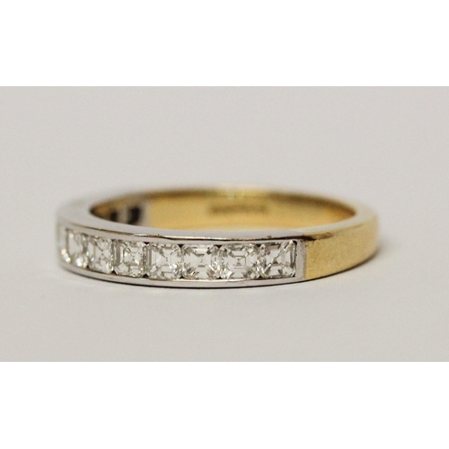 733 - Modern diamond half hoop eternity ring, channel set with a band of Asscher cut diamonds, on hallmark... 