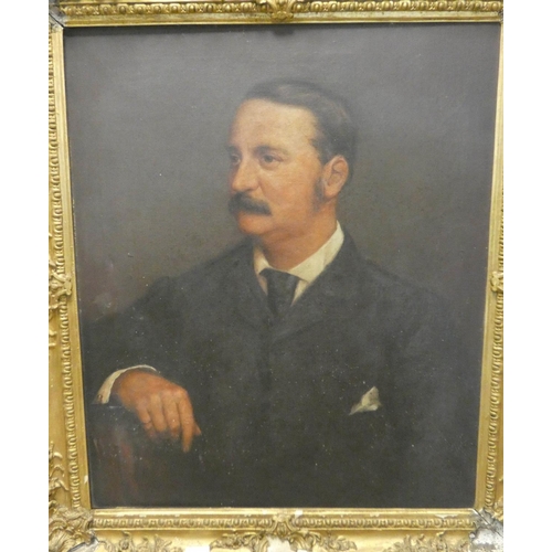 283 - A Victorian oil on canvas half-length portrait of a seated gentleman in a gilt frame, image size 30