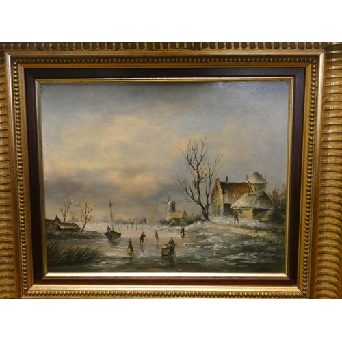 284 - Dutch School oil on panel painting depicting a Winter Dutch scene, signed lower left Leickert in a g... 