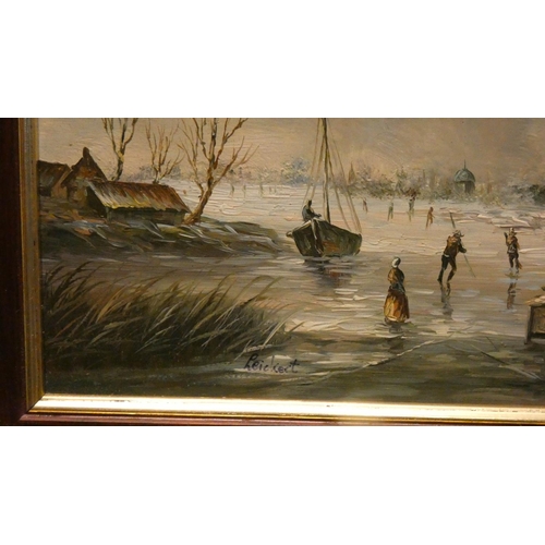 284 - Dutch School oil on panel painting depicting a Winter Dutch scene, signed lower left Leickert in a g... 