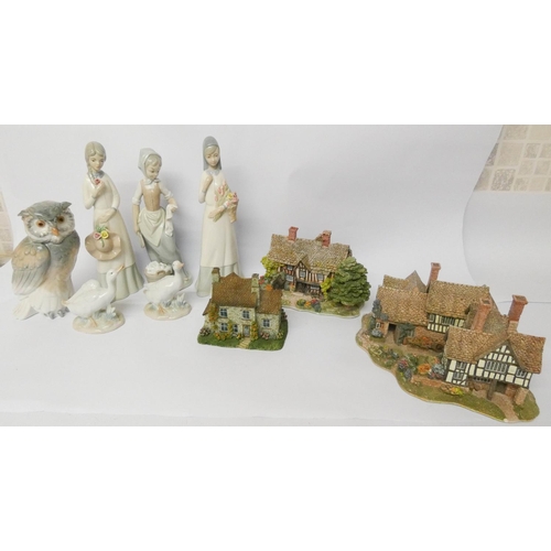 354 - Collection of Nao and other Spanish figurines and Lilliput Lane Cottages