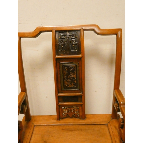 181 - A 19th century Chinese Officials carved hat Yoke back chair