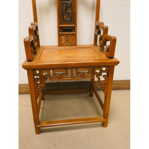 181 - A 19th century Chinese Officials carved hat Yoke back chair