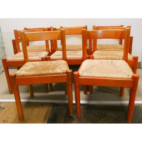 241 - Vico Magistretti for Cassini Italy - eight Carimate red lacquered beech chairs comprising six standa... 