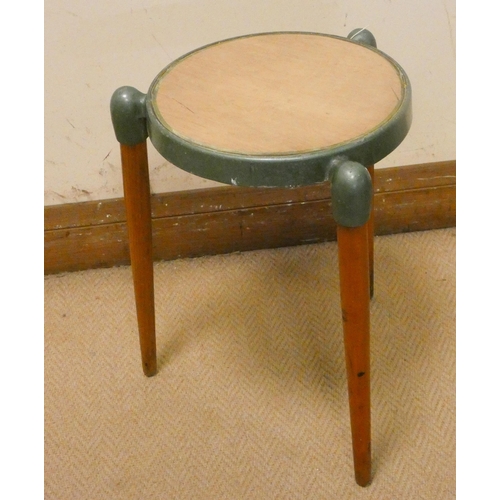 242 - Gerald Summers 1899-1967, A mid-century tripod stool with metal top and turned ash legs, makers mark... 