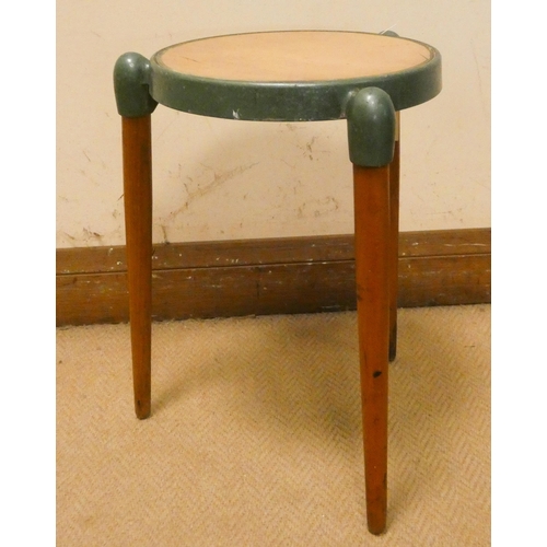 242 - Gerald Summers 1899-1967, A mid-century tripod stool with metal top and turned ash legs, makers mark... 