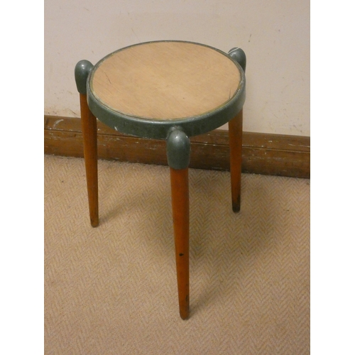 242 - Gerald Summers 1899-1967, A mid-century tripod stool with metal top and turned ash legs, makers mark... 