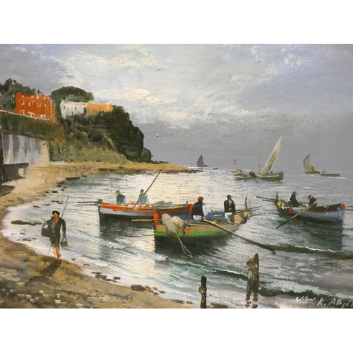 297 - An Italian oil painting of the shoreline at Capri by Mario Rosario Allegretti, signed with stamps an... 