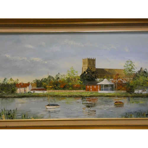 298 - Rachel Long local Dorset Artist, oil on canvas depicting Christchurch Priory, signed lower right in ... 