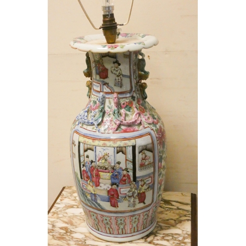 311 - A large 19th century Chinese Famille Rose vase, later converted to table lamp, 18