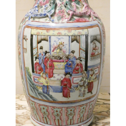 311 - A large 19th century Chinese Famille Rose vase, later converted to table lamp, 18