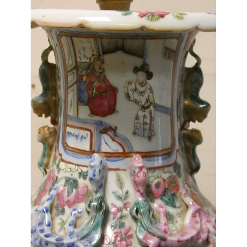 311 - A large 19th century Chinese Famille Rose vase, later converted to table lamp, 18