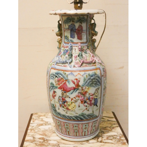 311 - A large 19th century Chinese Famille Rose vase, later converted to table lamp, 18