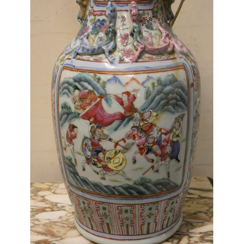 311 - A large 19th century Chinese Famille Rose vase, later converted to table lamp, 18