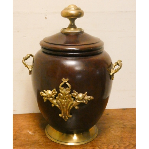 382 - Early 20th century turned wood and brass mounted large urn and cover 18