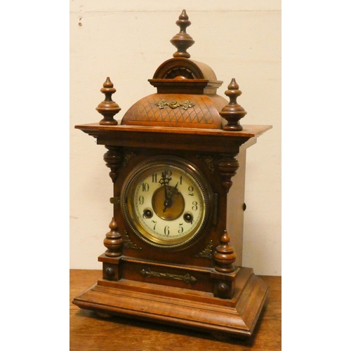 383 - Edwardian striking bracket clock in walnut case