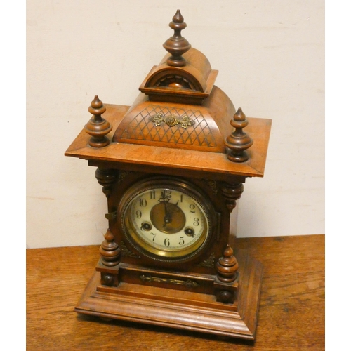 383 - Edwardian striking bracket clock in walnut case