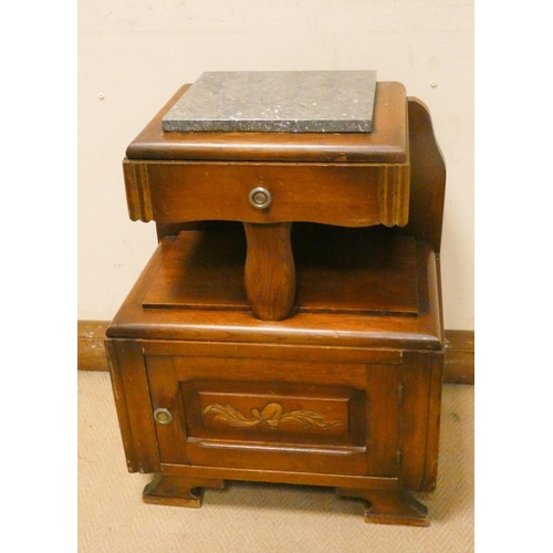 390 - French oak bedside cabinet with grey marble top